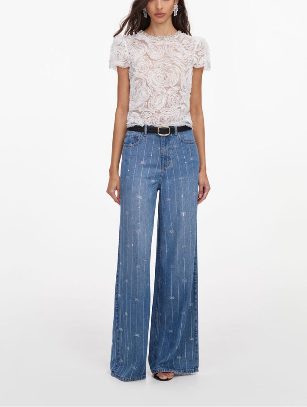 Self Portrait Light Blue Rhinestone Stripe Denim Jeans